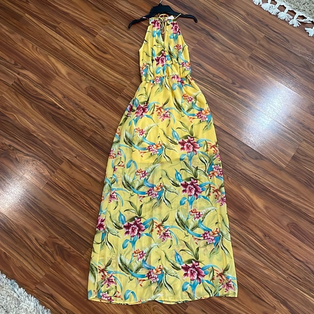 Pink Lily Yellow Floral Maxi Dress